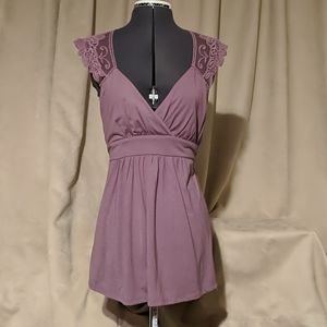 Plum lace trim blouse